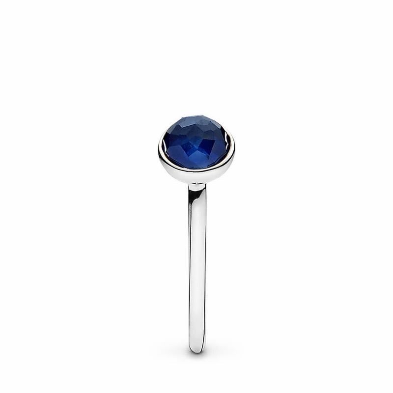 Pandora September Droplet Ring - Sterling Silver/Blue/Synthetic Sapphire - Canada | JT5877RO